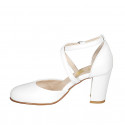 Scarpa aperta a punta tonda da donna con cinturino incrociato in pelle bianca tacco 8 - Misure disponibili: 43, 44