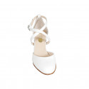 Woman's open shoe with crossed strap in white leather heel 8 - Available sizes:  43, 44