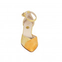 Woman's pointy open shoe with strap in yellow and orange suede heel 6 - Available sizes:  42, 43