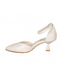 Zapato abierto puntiagudo con cinturon para mujer en piel beis claro tacon 6 - Tallas disponibles:  43, 45, 46
