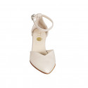 Zapato abierto puntiagudo con cinturon para mujer en piel beis claro tacon 6 - Tallas disponibles:  43, 45, 46