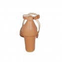 Woman's open shoe with crossed strap in cognac leather heel 8 - Available sizes:  43