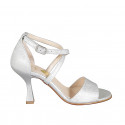 Chaussure ouverte pour femmes en cuir lamé argent avec courroie croisé talon 8 - Pointures disponibles:  42, 45, 46