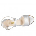 Woman's open shoe with crossed strap in silver laminated leather heel 8 - Available sizes:  42, 45, 46