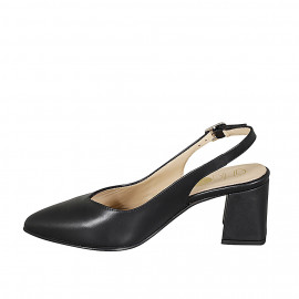 Chaussure ouverte à l'arrière et à bout pointu pour femmes en cuir noir talon 6 - Pointures disponibles:  44 2