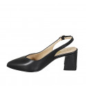 Woman's pointy slingback pump in black leather heel 6 - Available sizes:  44