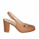 Woman's slingback pump with rounded tip in cognac leather heel 8 - Available sizes:  42