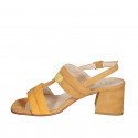 Woman's sandal with double two-toned straps in cognac, yellow and orange suede with heel 6 - Available sizes:  32, 44, 45, 46