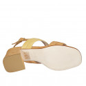Woman's sandal with double two-toned straps in cognac, yellow and orange suede with heel 6 - Available sizes:  32, 44, 45, 46