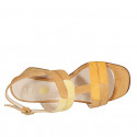 Woman's sandal with double two-toned straps in cognac, yellow and orange suede with heel 6 - Available sizes:  32, 44, 45, 46