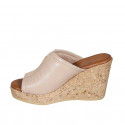 Woman's mule with platform in light rose leather wedge heel 9 - Available sizes:  42, 43