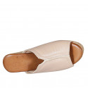 Woman's mule with platform in light rose leather wedge heel 9 - Available sizes:  42, 43