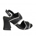 Woman's sandal in black leather with rhinestones and heel 7 - Available sizes:  32, 34, 42, 43