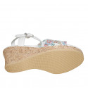 Woman's strap sandal in white multicolored mosaic printed leather with platform and wedge heel 7 - Available sizes:  42, 44