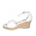 Woman's open shoe with strap and platform in white leather wedge heel 7 - Available sizes:  42, 43