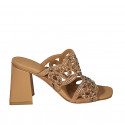 Mule avec strass en cristal pour femmes en cuir cognac talon 8 - Pointures disponibles:  42, 45