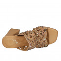 Mule avec strass en cristal pour femmes en cuir cognac talon 8 - Pointures disponibles:  42, 45