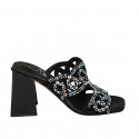 Woman's mules with crystal rhinestones in black leather heel 8 - Available sizes:  42, 43
