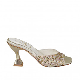 Sabot con strass di cristalli da donna in pelle laminata platino tacco 8 - Misure disponibili: 42