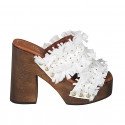 Woman's mule with platform, fringes and studs in white leather, suede and raffia heel 12 - Available sizes:  42, 43, 45