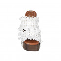 Woman's mule with platform, fringes and studs in white leather, suede and raffia heel 12 - Available sizes:  42, 43, 45