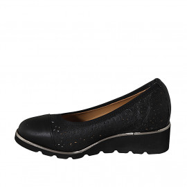 Zapato de salon para mujer con plantilla extraible y puntera en piel perforada negra cuña 4 - Tallas disponibles:  31, 42 2