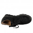 Woman's laced shoe with removable insole and zipper in black leather and printed suede wedge heel 3 - Available sizes:  31