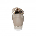 Woman's laced shoe with removable insole and zipper in taupe and platinum leather and platinum printed beige suede wedge heel 3 - Available sizes:  31