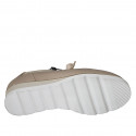 Scarpa stringata da donna con plantare estraibile e cerniera in pelle taupe e platino e camoscio beige stampato platino zeppa 3 - Misure disponibili: 31