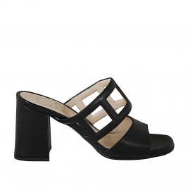 Mule pour femmes avec trous carrés en cuir noir talon 8 - Pointures disponibles:  43