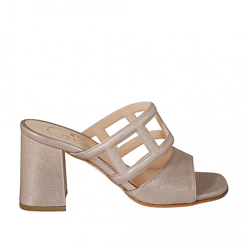 Woman's mules with squared holes in copper laminated leather heel 8 - Available sizes:  43