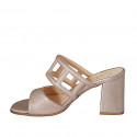 Woman's mules with squared holes in copper laminated leather heel 8 - Available sizes:  43