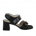 Sandalo da donna con fibbie regolabili in pelle nera tacco 6 - Misure disponibili: 32, 33, 43, 44