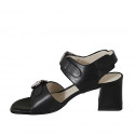 Sandalia para mujer con hebillas ajustables en piel negra tacon 6 - Tallas disponibles:  32, 33, 43, 44