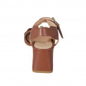 Woman's sandal with adjustable buckles in cognac brown leather heel 6 - Available sizes:  32, 43, 46