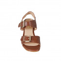 Woman's sandal with adjustable buckles in cognac brown leather heel 6 - Available sizes:  32, 43, 46