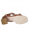 Woman's sandal with adjustable buckles in cognac brown leather heel 6 - Available sizes:  32, 43, 46