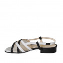 Woman's sandal in black and white leather with fabric and elastic band heel 2 - Available sizes:  32, 33, 42, 44