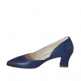 Zapato para mujer con corte lateral en piel azul tacon 5 - Tallas disponibles:  42, 43, 44 2