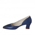 Woman's pump with sidecut in blue leather heel 5 - Available sizes:  42, 43, 44