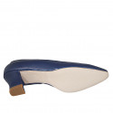 Woman's pump with sidecut in blue leather heel 5 - Available sizes:  42, 43, 44