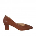 Zapato para mujer con corte lateral en piel cognac tacon 5 - Tallas disponibles:  32, 42, 43, 44