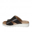 Woman's mule in black leather with wedge heel 3 - Available sizes:  42