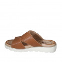 Woman's mule in cognac brown leather wedge heel 3 - Available sizes:  42