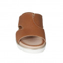 Woman's mule in cognac brown leather wedge heel 3 - Available sizes:  42