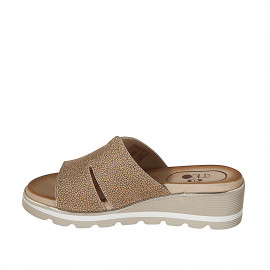 Sabot da donna in pelle stampata beige zeppa 4 - Misure disponibili: 42 2