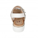 Woman's sandal with velcro strap and stud in white leather and platinum printed leather wedge heel 3 - Available sizes:  32