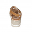 Woman's sandal with accessory in cognac brown leather wedge heel 4 - Available sizes:  42