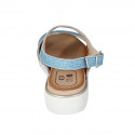 Sandale pour femmes en cuir lamé bleu ciel et bleu clair talon compensé 3 - Pointures disponibles:  44