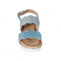 Woman's sandal in sky blue and light blue laminated leather wedge heel 3 - Available sizes:  44
